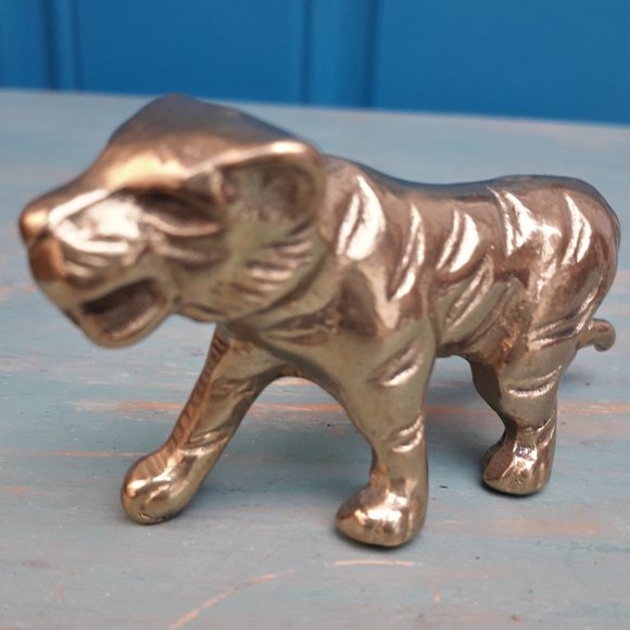 Brass Panther Vintage Animal Figurine Mid Century Modern Gold Metal Tiger Lion - Picture 16 of 16